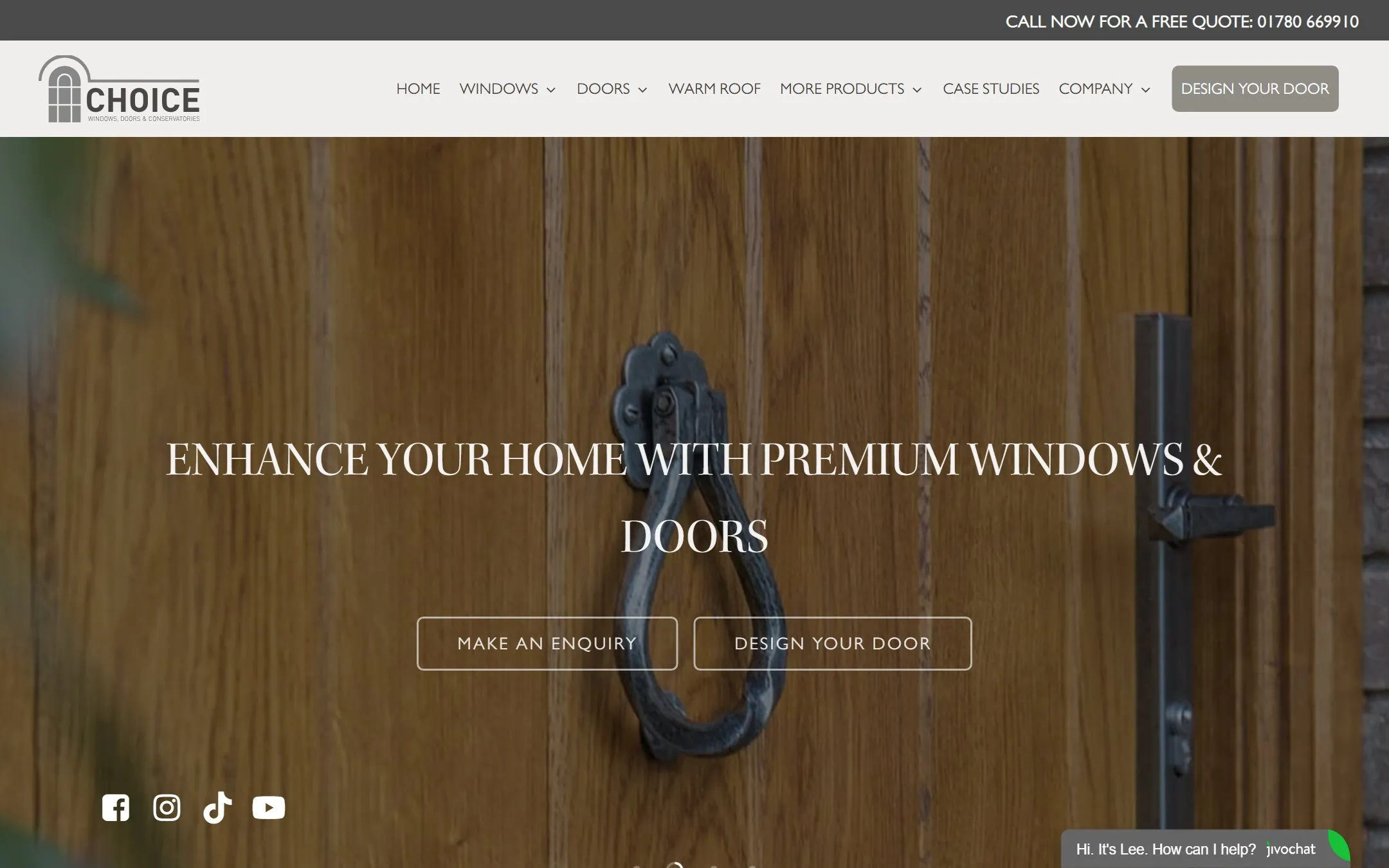 Homepage of the Choice Windows website