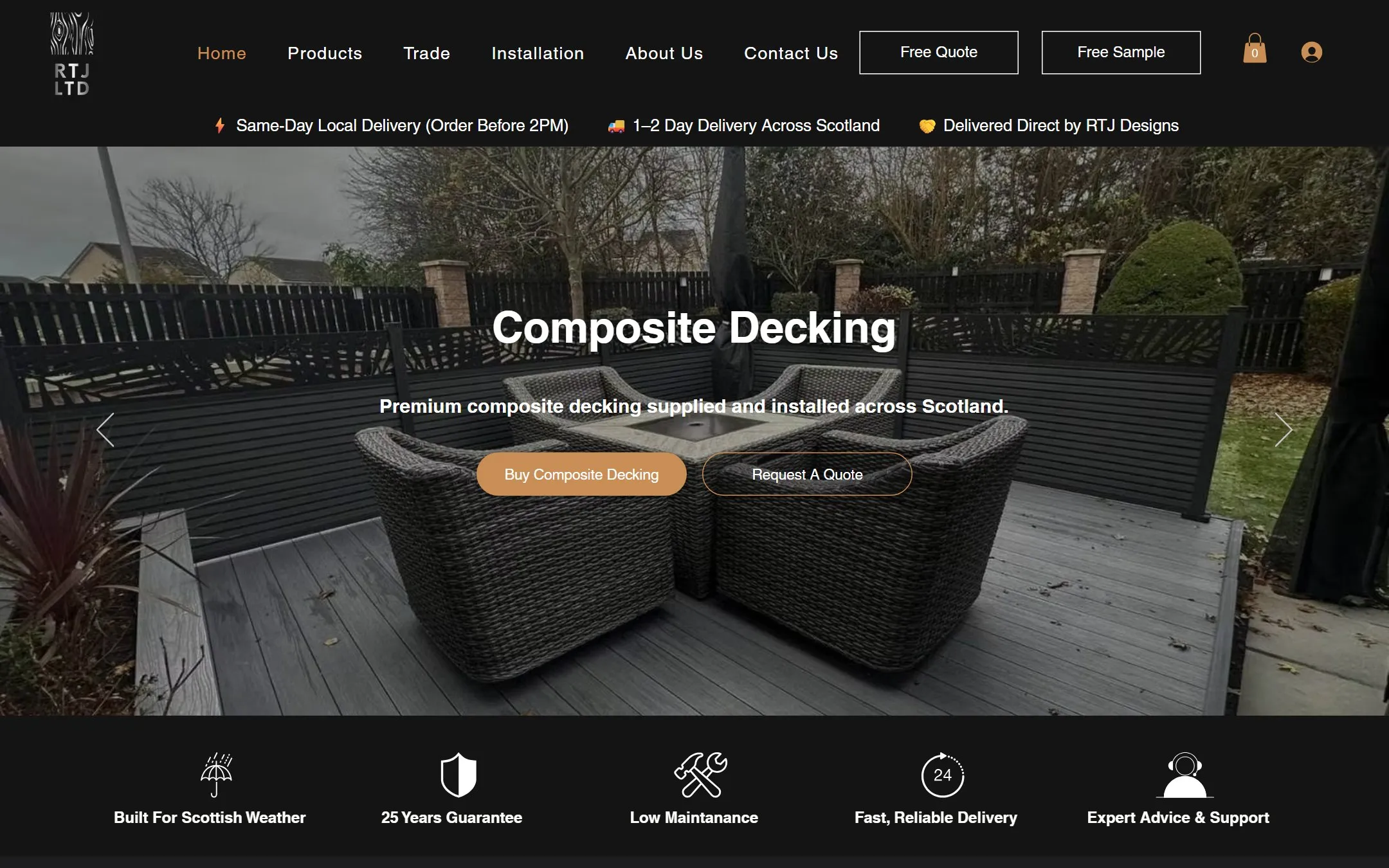 Homepage of the RTJ Designs website